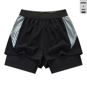 Pantalones Cortos Deportivos para Hombre, de Poliéster y Elastano, Compresión, Secado Rápido, con Forro, para Entrenamiento y Running, 2 en 1 - Product Image 2