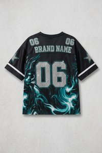 เสื้อเจอร์ซีย์อเมริกันฟุตบอลแบบพิมพ์ลายซับลิเมชั่นสั่งตัดเย็บพิเศษ ประดับด้วยคริสตัลหรูหรา หมายเลขทีมตามสั่ง ขายดีอันดับต้นๆ ทรงโอเวอร์ไซส์สำหรับงานเทศกาล - Product Image 5