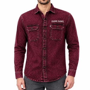 Chemise en jean délavé personnalisée pour homme, style vintage, logo personnalisé, tissu doux et respirant, poche poitrine, manches longues, design pour homme - Product Image 1