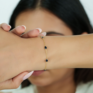 Best Selling Products Minimalist Dainty Blue Sapphire Station Chain Bracelet For Daily Wear <b>Solid</b> K14 Yellow <b>Gold</b> Gift For Her - Product Image 2