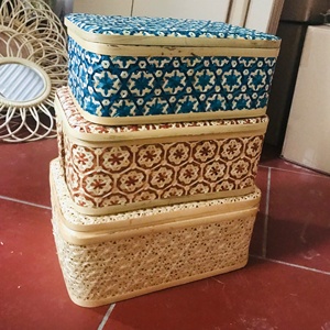 Ensemble de 3 boîtes cadeaux/boîtes de rangement en bambou à fleurs rectangulaires en couleur et taille personnalisées, logo accepté pour la décoration intérieure - Product Image 4