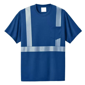 เสื้อยืดโพลีเอสเตอร์แบบหนาพิเศษ สีสะท้อนแสง สำหรับคนงาน แขนสั้น สีตัดกัน เสื้อยืดสำหรับงานก่อสร้าง - Product Image 4