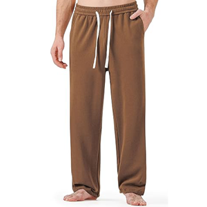 Pantalon de survêtement en coton marron pour homme, taille élastique, cordon de serrage, pantalon décontracté avec poches latérales, vêtements d'automne - Product Image 4