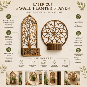 Support mural pour plantes en bois de luxe découpé au laser, écologique, support mural pour plantes avec un design artistique rustique pour la maison moderne - Product Image 5