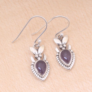 925 Sterling <b>Silver</b> Amethyst Birthstone Drop <b>Earrings</b> with Floral Leaf Design Purple Gemstone <b>Dangle</b> <b>Earrings</b> for Women - Product Image 1