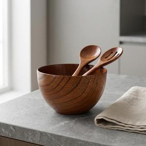 Élégants ensembles de bols et plateaux de service faits à la main en bois d'acacia ou de manguier, écologiques, pour les événements de mariage, la salle à manger à domicile, la vaisselle - Product Image 2