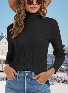 <b>Women</b> <b>Cable</b> <b>Knit</b> Turtleneck <b>Sweater</b> Ribbed High Neck Long Sleeve Pullover Knitwear Casual Winter Jumper Wholesale - Product Image 4