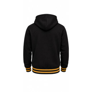 Black <b>Men's</b> 100% Cotton Fleece <b>Hoodie</b> for Crest Print Embroidered Pullover Sweatshirt Winter <b>Yellow</b> Stripe Pocket - Product Image 3