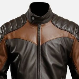Veste en toile écologique marron pour homme, style motard, en cuir PU, à capuche, fermeture éclair, coupe ajustée, longueur normale, pour l'automne - Product Image 5