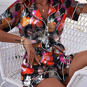 Conjunto de Pijama de Seda para Mujer, Cómodo y Personalizado 2026, Conjunto de Pijama de Satén para Mujer, Camisa de Manga Corta con Botones y Pantalones Cortos - Product Image 5