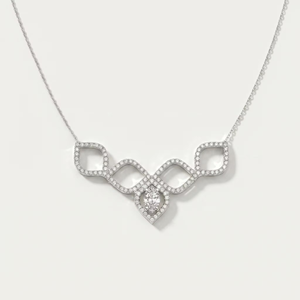 Collar con Colgante de Diamante Geométrico con Piedra de Corte Redondo y Engaste Pavé, Chapado en Rodio, Acero Inoxidable, Estilo Clásico para Mujer - Product Image 1