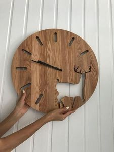 Wooden Wall Mounted <b>Clock</b> Handmade Rustic Timepiece Natural Wood Home Decoration Living Room Bedroom Office Accent - Product Image 1