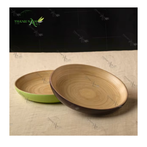 Assiette de service minimaliste en bambou biodégradable et écologique, durable, faite à la main, 20 cm, gravée au laser, modèle 2025, la plus vendue - Product Image 1