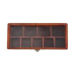 Brique Marron ®   Boîte à épices en bois artisanale de qualité supérieure avec cuillère en bois |   Boîte à épices à 9 compartiments avec couvercle en acrylique - Product Image 5