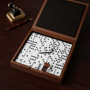 Juego de dominó de cuero en un estuche de lujo con interior de fieltro, juego de mesa moderno premium doble seis para entretenimiento familiar - Product Image 5