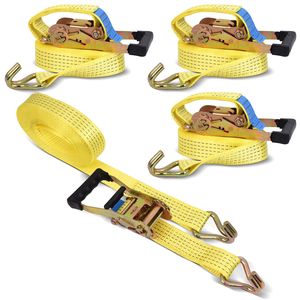 Lot de 4 sangles à cliquet robustes 2 po x 26 pi, résistance à la rupture de 11 000 lb avec crochets en J pour la fixation de charges sur camions - Product Image 1