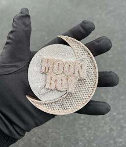 Colgante Moon Boy Iced Out con diseño de letras Dream Boy, joyería de plata de lujo estilo Hip Hop con moissanita - Product Image 4
