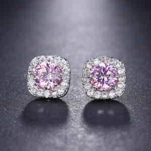 Pendientes de halo de diamantes rosas cultivados en laboratorio de lujo, joyería de plata 925, corte brillante, pendientes rosas cultivados en laboratorio, joyería de lujo para mujer - Product Image 1