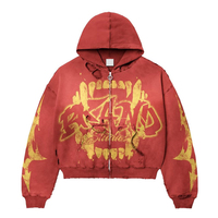 Sweat à capuche délavé au soleil de qualité supérieure avec impression personnalisée, fermeture éclair, style streetwear décontracté unisexe