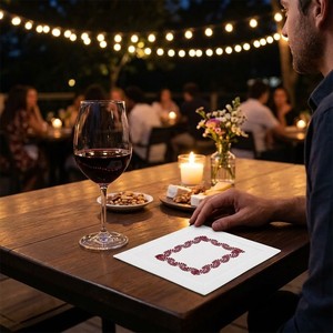 Serviettes de cocktail en coton brodé bordeaux avec bordure couronne élégante, sous-verres carrés, décoration de table pour dîner festif, fête de déménagement - Product Image 3