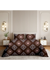 Ensemble de draps en coton imprimé marron |   Couvre-lit à motifs ethniques avec 2 taies d'oreiller assorties pour la chambre - Product Image 2