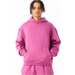 Conjunto Deportivo Unisex con Capucha Color Rosa, 100% Algodón, Corte Holgado, Color Sólido, Ropa Casual de Otoño con Logotipo Frontal - Product Image 4