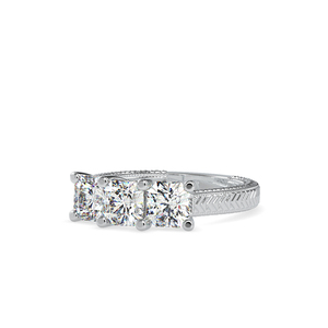 Anillo de aniversario único con diseño de tres diamantes en plata de ley 925 maciza de textura pesada - Product Image 4
