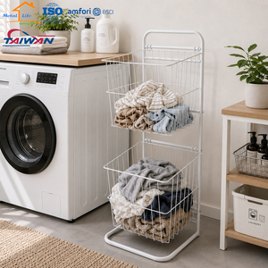 Cesto de Ropa de 2 Niveles con Soporte Metálico, Organizador de Ropa para Baño y Hogar - Product Image 6
