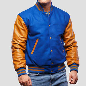 Custom Logo Men's Casual Winter Varsity Jacket <b>Wool</b> Blend Letterman Coat with Leather Sleeves - Product Image 2