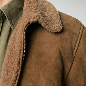 Unisex Brown Genuine <b>Leather</b> Bomber <b>Jacket</b> Turn-down Collar Zipper Closure Faux Fur Lining Casual <b>Winter</b> Wear Waterproof - Product Image 6