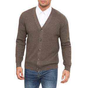 Cardigan tricoté 12 GG pour homme avec logo OEM personnalisé sur le devant, idéal pour l'extérieur, automne-hiver, faible MOQ, 100 % coton standard - Product Image 1