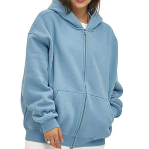 Manteau long en coton zippé pour femme, coupe ample à épaules tombantes, avec capuche et techniques d'impression, col montant, idéal pour les saisons automne-hiver - Product Image 1