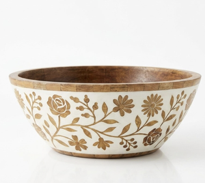 ชามไม้ทำมือพร้อมลายแกะสลักดอกไม้ สำหรับเสิร์ฟอาหารและเป็นของขวัญ - Product Image 4