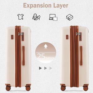 4 pezzi espandibili PP Set bagaglio leggero di 360 gradi Spinner ruote marrone avorio borsa da viaggio porta valigia Set - Product Image 6
