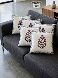 Jaipuri Hand Block Printed Floral <b>Cushion</b> Cover 16x16 Square Vintage Throw Pillow Case for Sofa Home Decor - Product Image 6