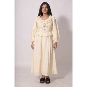 เดรสยาวผ้าฝ้ายลายดอกไม้พิมพ์ลายโบโฮสำหรับผู้หญิง ดีไซน์เนอร์ทำมือ แต่งระบาย เป็นมิตรกับสิ่งแวดล้อม ซักได้ เหมาะสำหรับฤดูร้อน - Product Image 1