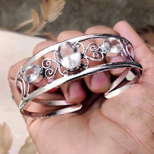 Bracelet manchette ajustable en argent sterling 925 avec topaze blanche naturelle, bijoux en pierres précieuses faits à la main, vente en gros - Product Image 3
