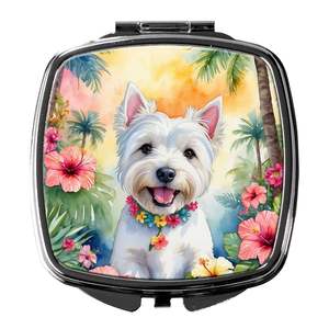 Espejo de maquillaje de viaje compacto Westie Luau para mujer, espejo decorativo de bolsillo de mano plegable para regalos - Product Image 1