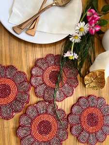 Trendy Floral Handmade Eco-Friendly Seed Beaded Coaster Set Decorative Embroidered <b>Table</b> Mats Customized Logo Home Hotels Cafes - Product Image 1