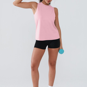 Camiseta sin mangas rosa personalizada al por mayor con logo para mujer, top de verano con cuello redondo para mujer, tops para un estilo de vida activo - Product Image 3