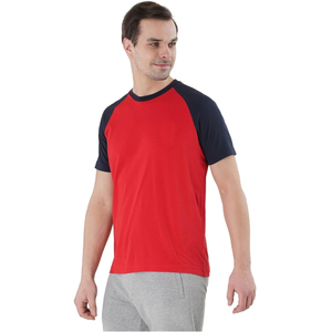 Camiseta Casual de Cuello Redondo y Manga Raglán para Hombre, Color Rojo y Azul Marino, Corte Holgado, Tejido de Punto, Logotipo Frontal, 100% Algodón - Product Image 2