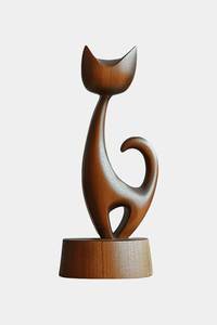 Sculpture de chat en bois artisanale moderne, finition brillante, jouet en peluche décoratif, décoration de table, décoration d'intérieur - Product Image 3