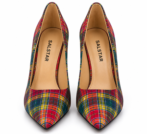 Escarpins à talons aiguilles à carreaux pour femmes, à bout pointu, style tartan, pour mariage et soirée, fabricant de marque privée - Product Image 2