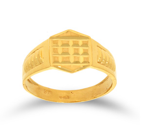 Bague signet de luxe dorée pour homme, design géométrique classique, motif texturé rectangulaire central, bijoux fins traditionnels - Product Image 1