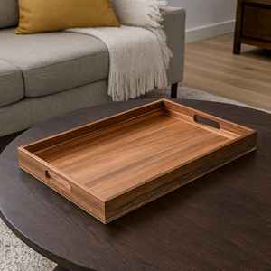 Plateau de service en bois d'acacia avec poignées, décoration rustique style ferme - Product Image 2