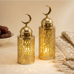 Elegantes Faroles de Metal Dorado para Decoración de Ramadán, Portavelas Árabes Calados, Adornos de Mesa para Eid Mubarak - Product Image 6