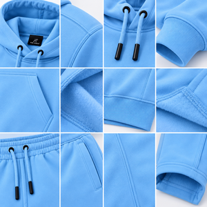 Ensemble de survêtement décontracté pour homme, sweat à capuche et pantalon de jogging en tricot bleu, 350 grammes, personnalisable avec logo, pour équipe - Product Image 5