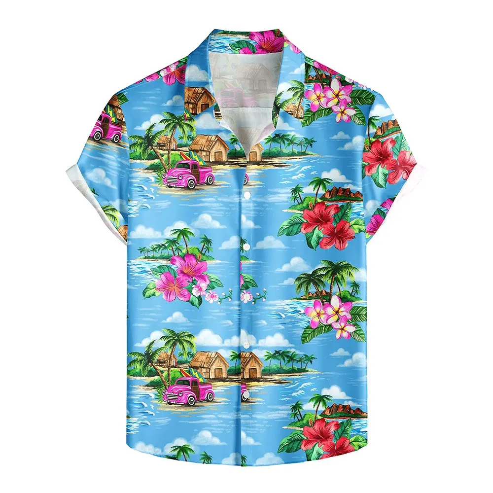 Camisa hawaiana de manga corta para hombre, ropa con estampado Floral, de verano, venta al por mayor, nuevo estilo