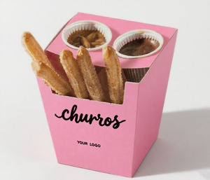 Fournitures en gros pour entreprises : Boîte à churros pliable biodégradable et écologique, avec logo personnalisé, en carton alimentaire, et gobelet à sauce - Product Image 1