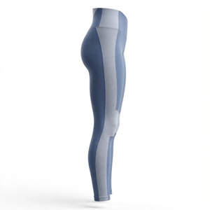 Leggings de sport pour femme, taille haute, longueur intégrale, sans couture, en polyamide tricoté fin, bleu-gris, extensible, respirant, compressif - Product Image 3